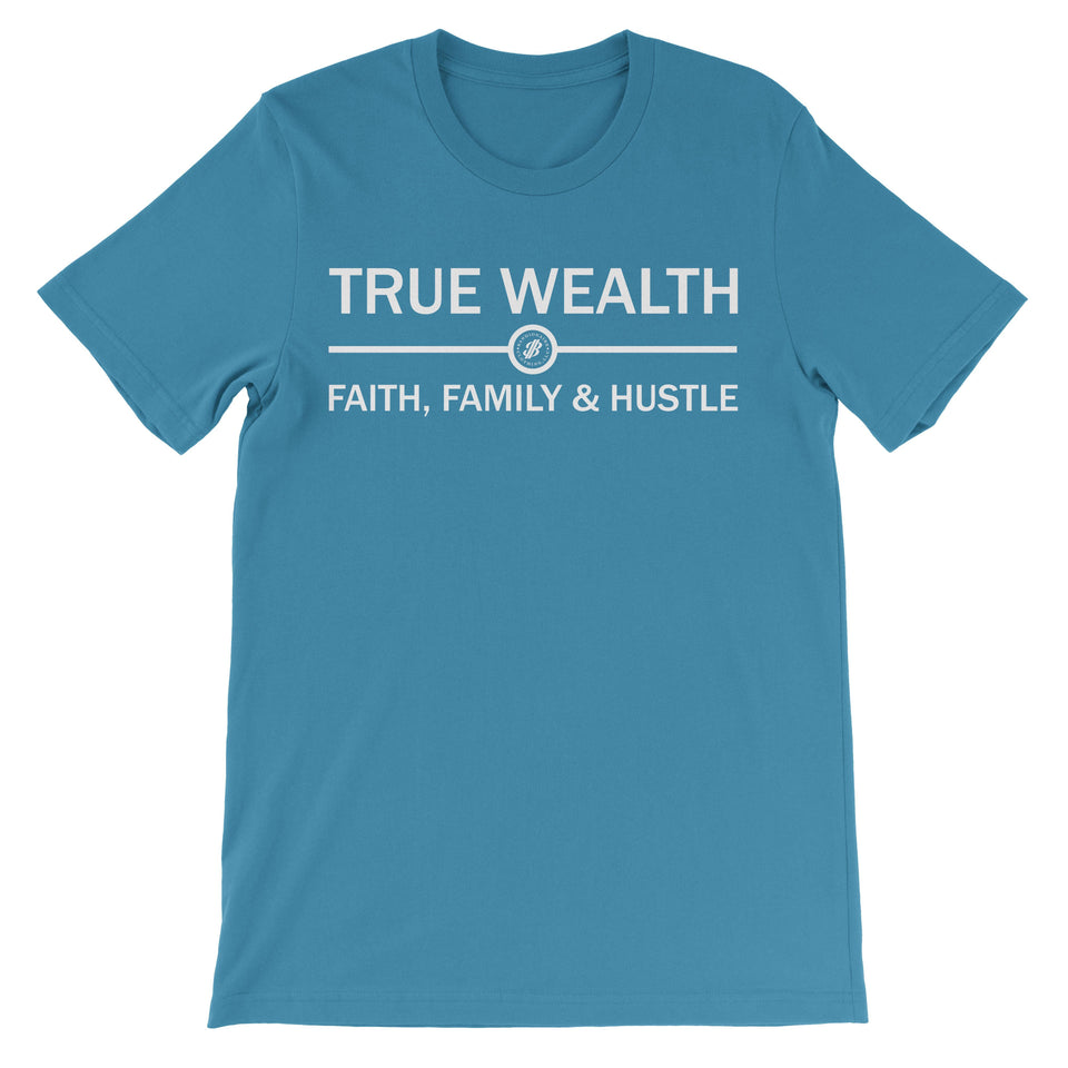 True Wealth Tee Shirt ART ON SHIRTS Small Aqua 